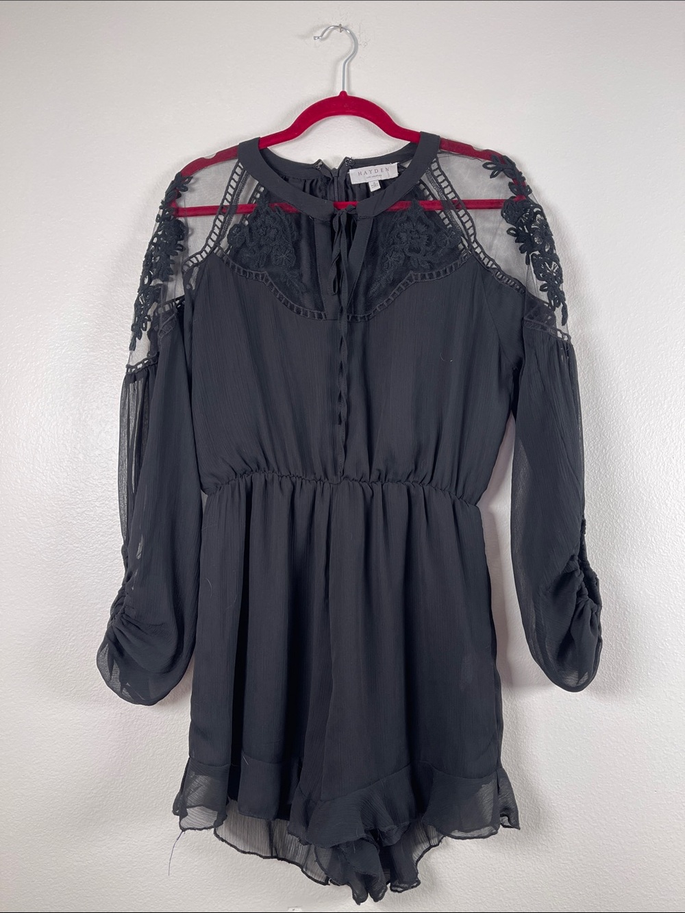 Gothic Short Dress Lace-Trim Long Sleeve bodysuit